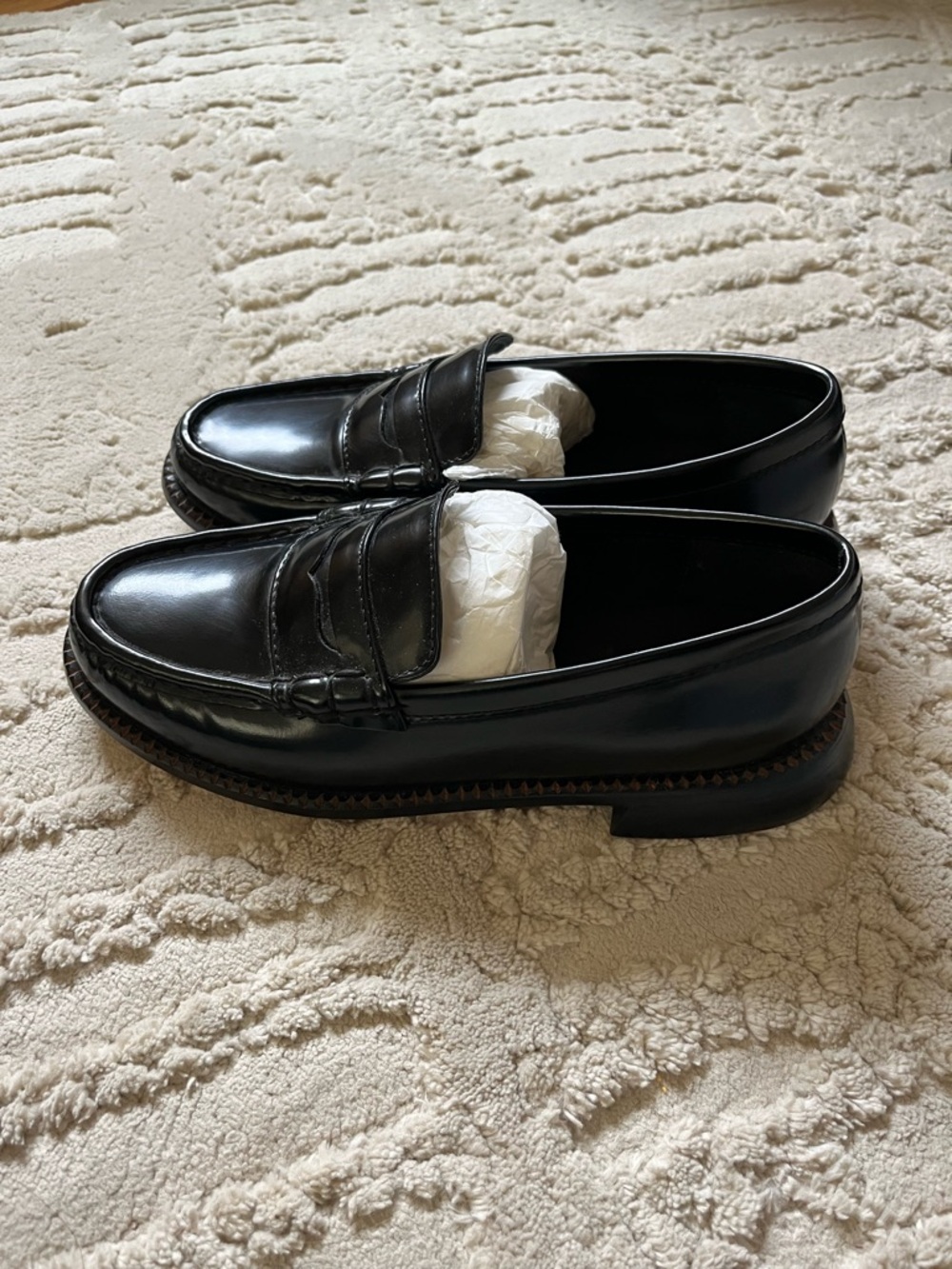 Freda Salvador Elba Penny Loafers in Black Spazzolato, size 6, with box
